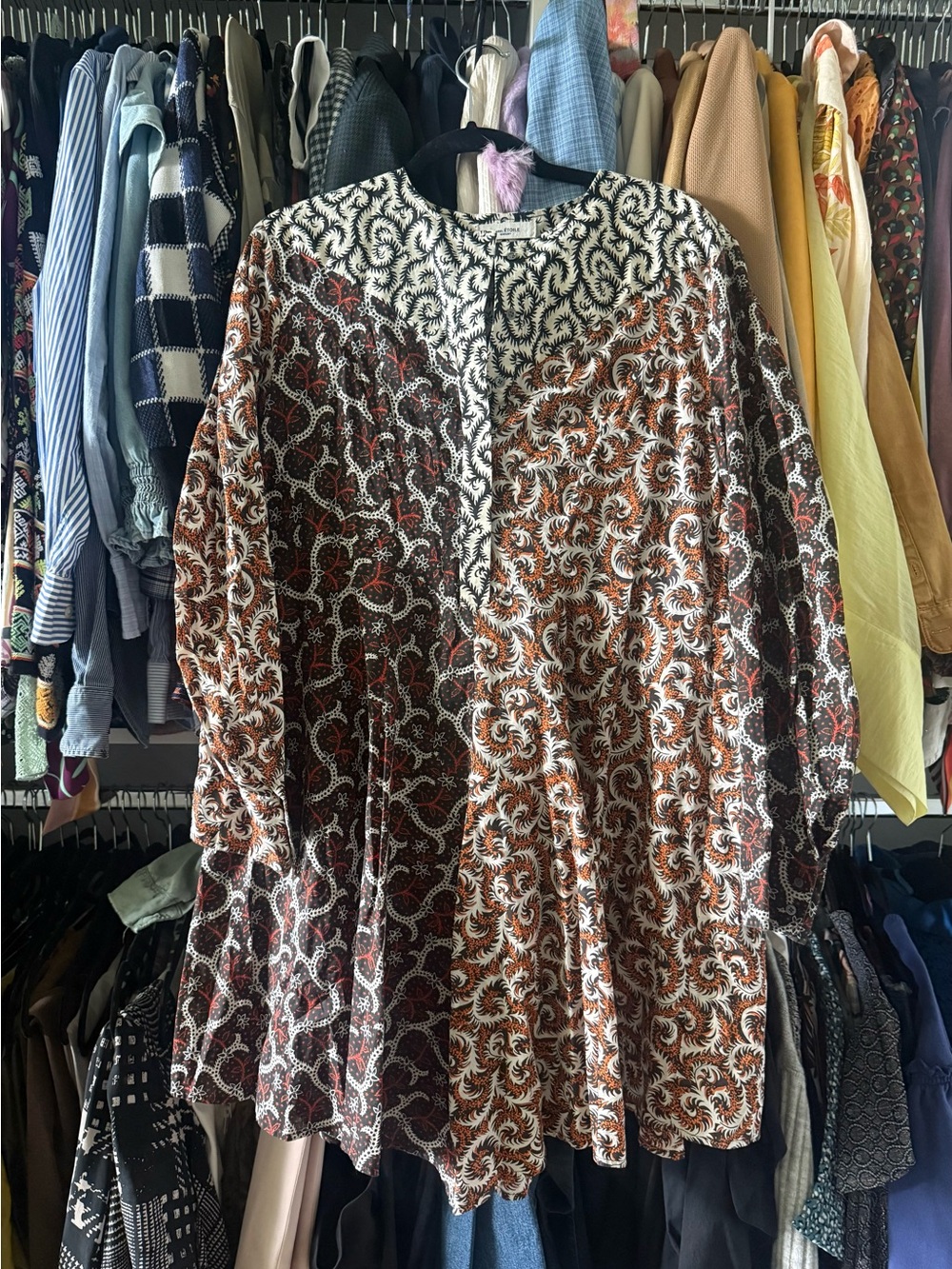 Bohemian Long Sleeve Printed Dress in Brown and Black